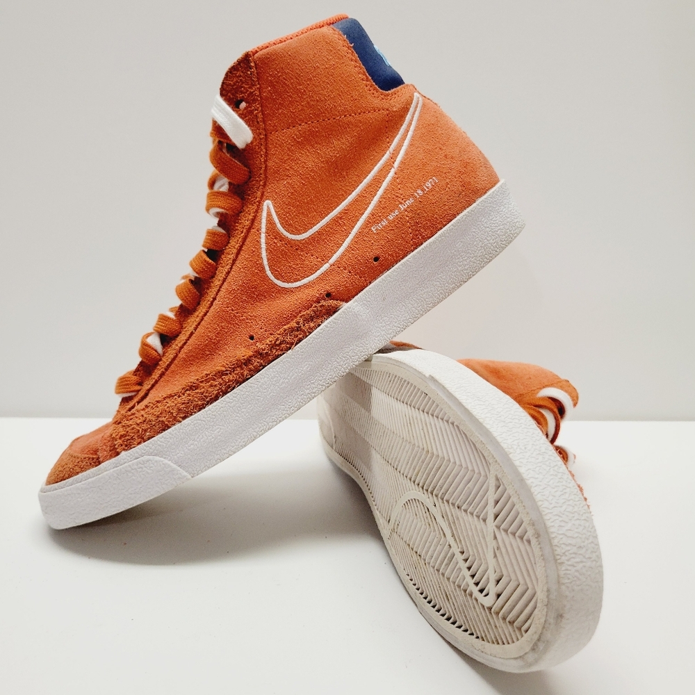 Nike Orange Suede High-Top Sneakers with White Swoosh